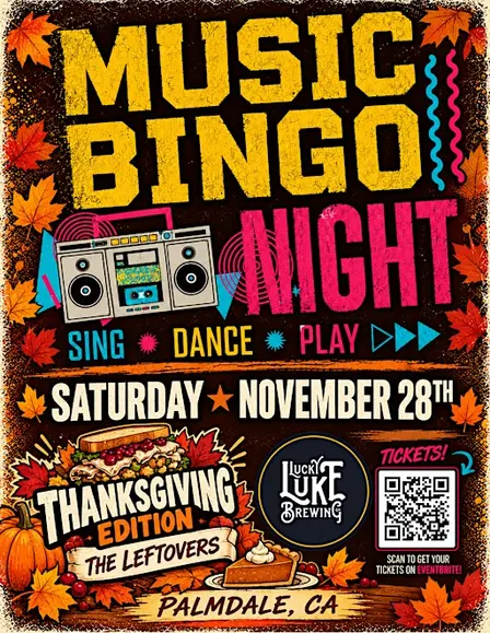 Thanksgiving Edition Music Bingo Night @ Lucky Luke Brewing Palmdale