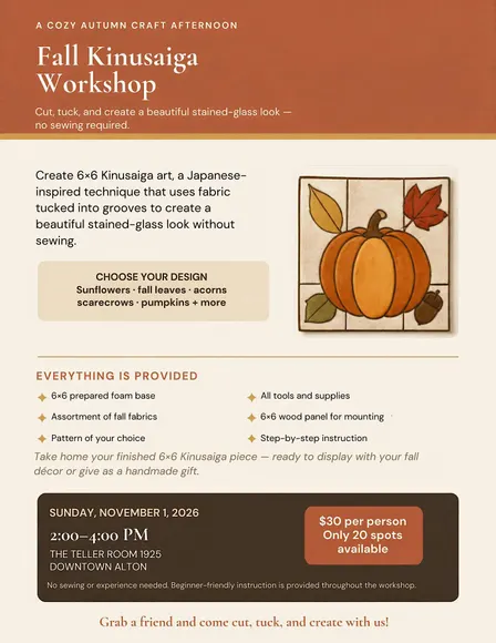 Fall Kinusaiga Workshop at The Teller Room 1925 Alton IL.