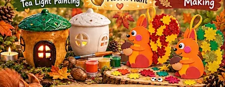 Autum acorn tea light painting & squirrel crafting.