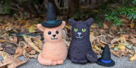 Needle Felt a Wool Cat Workshop (optional Witch Hat)