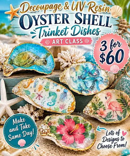 Decoupage & UV Resin Shell Trinket Dishes (3)