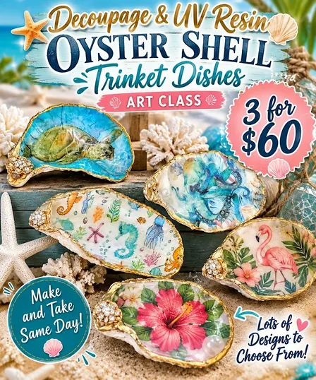 Decoupage & UV Resin Shell Trinket Dishes (3)