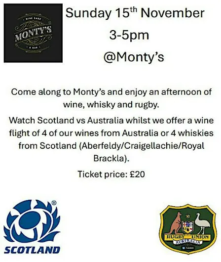 Wine and whisky flights for Scotland v Australia rugby