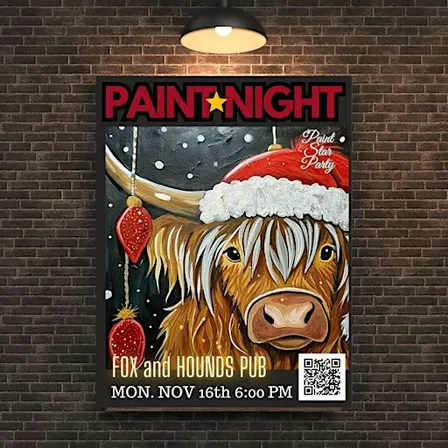 Paint Star Night Christmas Cow on Canvas!