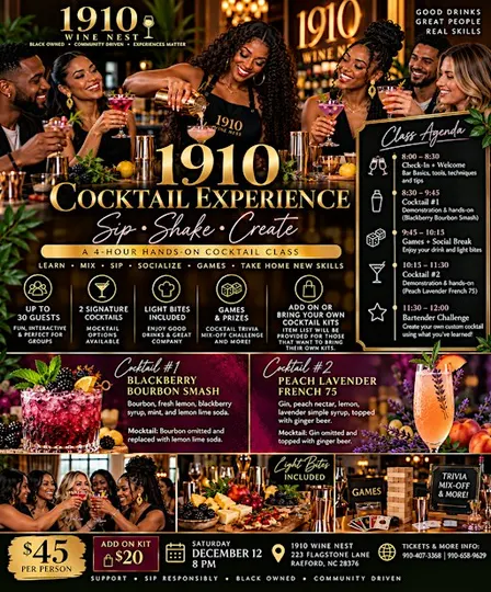 1910 Cocktail Experience:  Sip. Shake• Create
