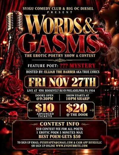 WORDS & GASMS THE EROTIC POETRY SHOW & OPEN MIC