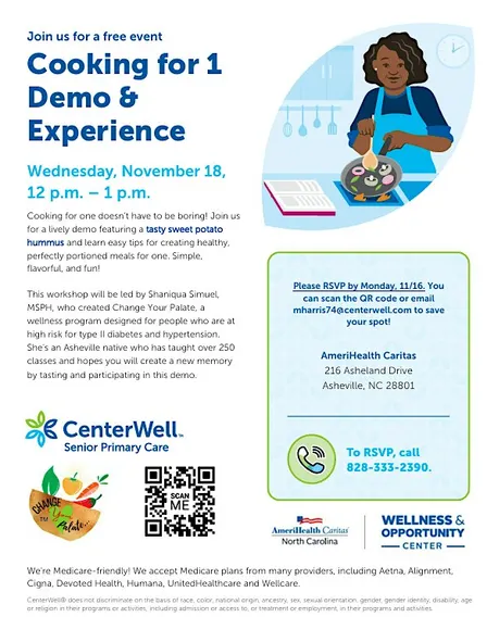 Cooking for 1 Demo & Experience w/ Shaniqua Simuel & CenterWell @ACNC