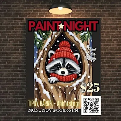 Winter Raccoon Paint Star Night at TIPSY BARREL in Abbotsford