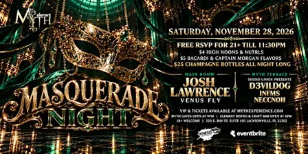 Saturday Night at Myth Nightclub - Masquerade Night | 11.28.26