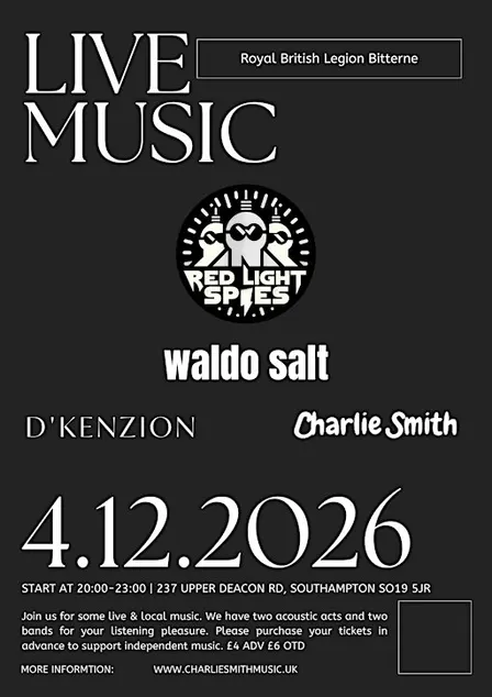 RBL Bitterne Music Night - Red Light Spies // Waldo Salt // Charlie Smith