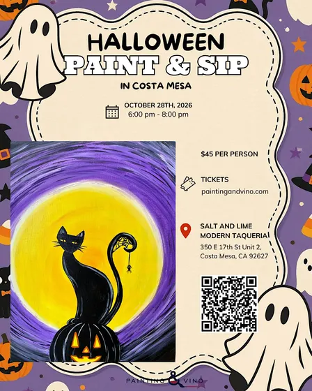 Halloween cat Paint and Sip in Costa Mesa!