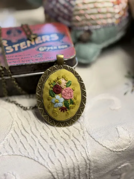 Hand embroidery- suitable for beginners embroider your own necklace pendant