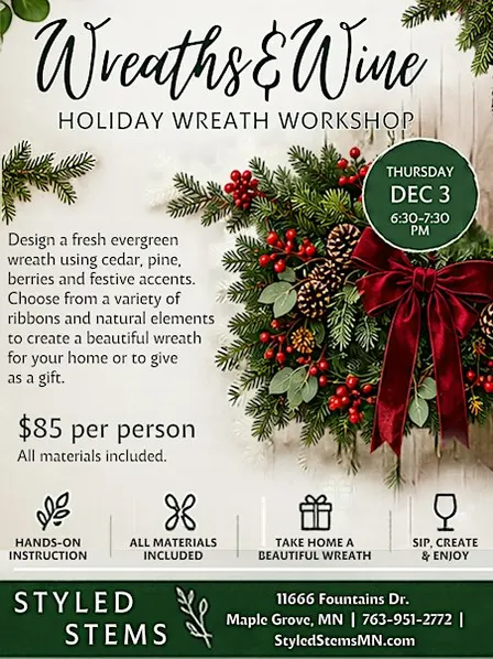 Wreaths and Wine: Holiday Wreath Workshop