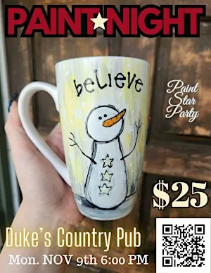 Paint Star Night in Chilliwack painting the CUTEST Snowman Coffee Mug!