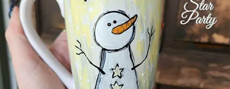 Paint Star Night in Chilliwack painting the CUTEST Snowman Coffee Mug!