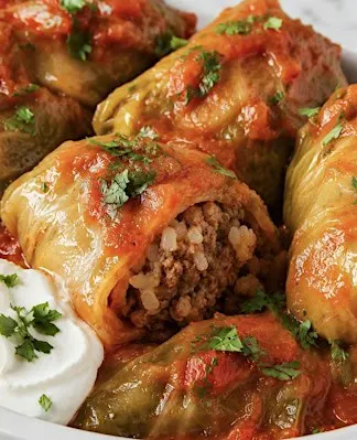 Savoy Cabbage Rolls with Pork, Rice, and Spinach