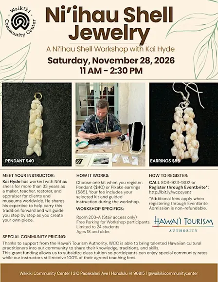 Niʻihau Shell Jewelry Workshop with Kai Hyde: Create a Pendant or Earrings