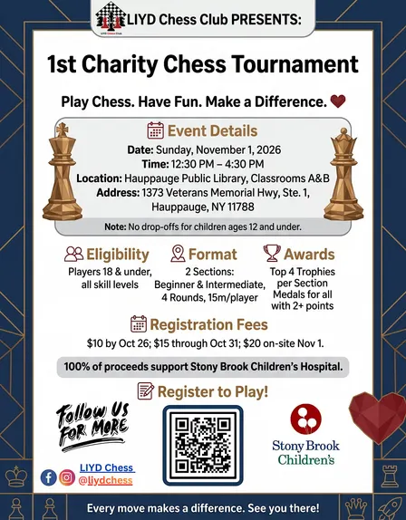 Unrated Chess Charity Tournament-Long Island Youth Development