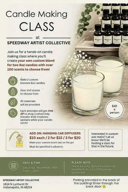 Custom Blended Candle Making Class  - 100+ Scents