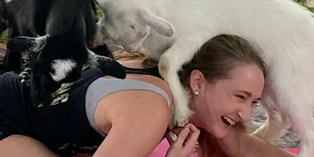 Goat Yoga Outside at Lakewood Brewing Company, Garland - bring your own mat
