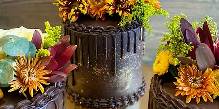 Sharp & Smooth Chocolate Ganache w/Vintage Style Piping & Fresh Florals
