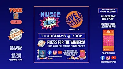 Music BINGO | Dave & Buster's - Greenville SC - THUR 730p @LeaderBoardGames